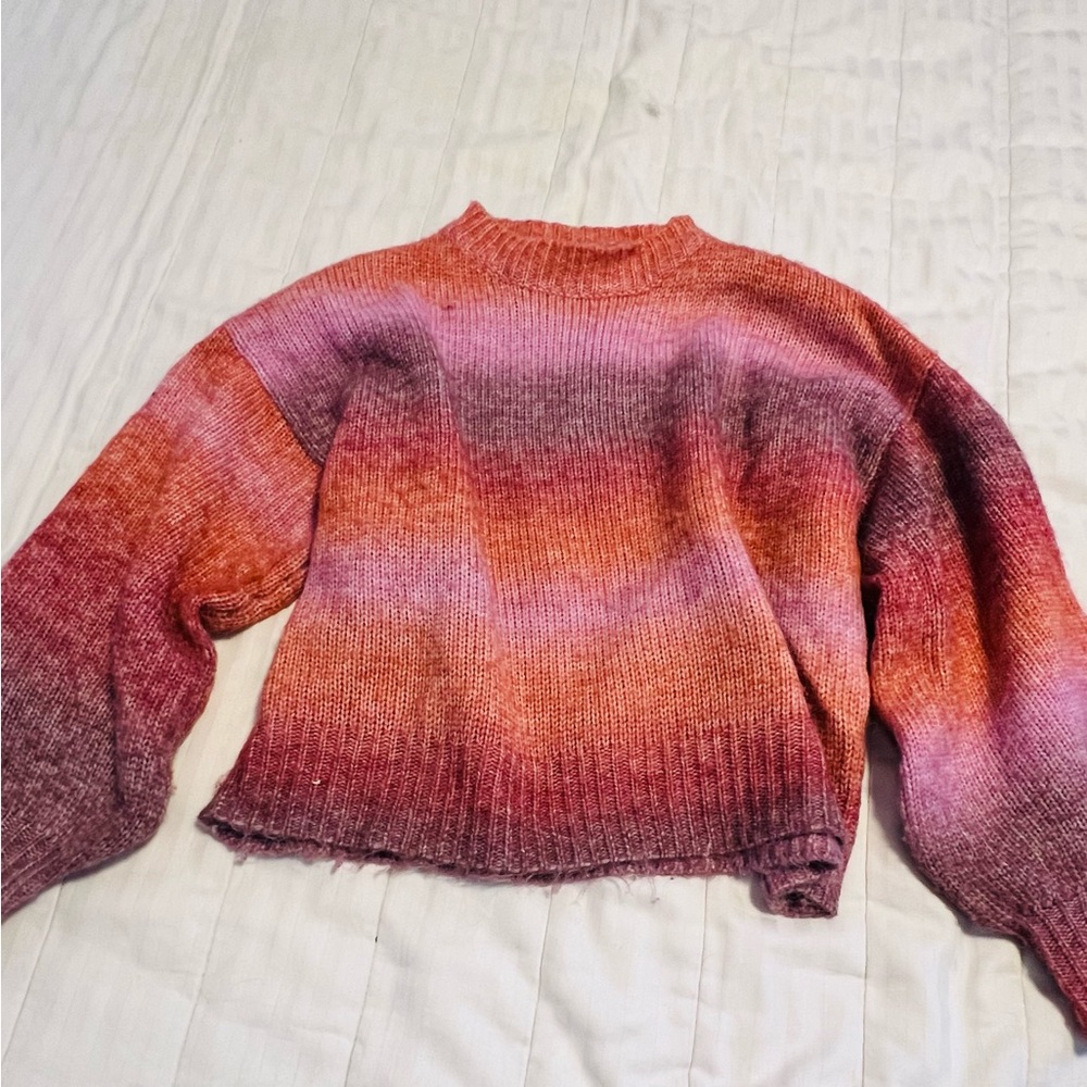 Free People Gradient Knit Sweater - Pink and Orange